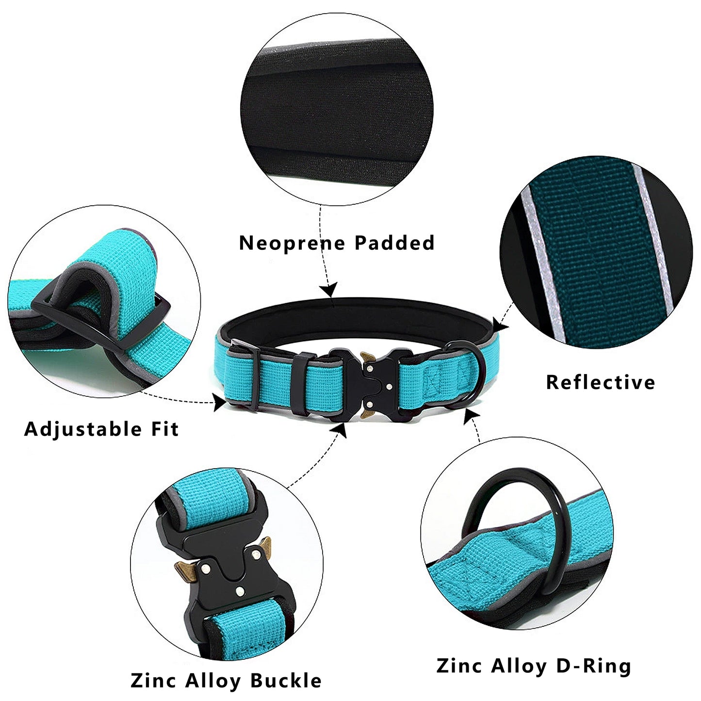 Dog Collar Reflective Comfort Padded Adjustable Adventure Nylon Pet Collars for All Breeds