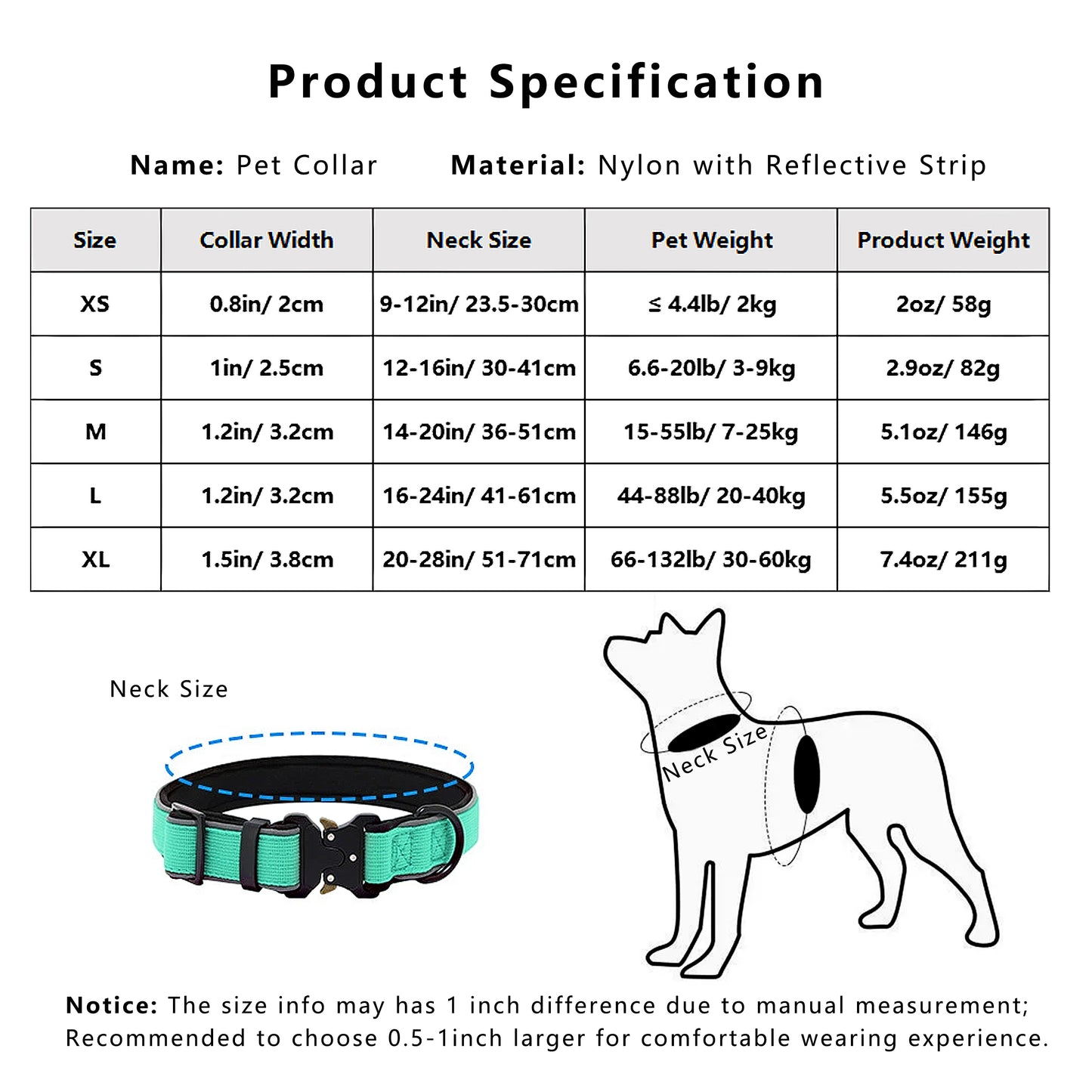 Dog Collar Reflective Comfort Padded Adjustable Adventure Nylon Pet Collars for All Breeds