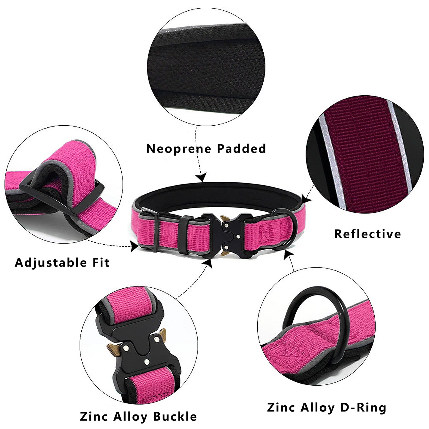 Dog Collar Reflective Comfort Padded Adjustable Adventure Nylon Pet Collars for All Breeds
