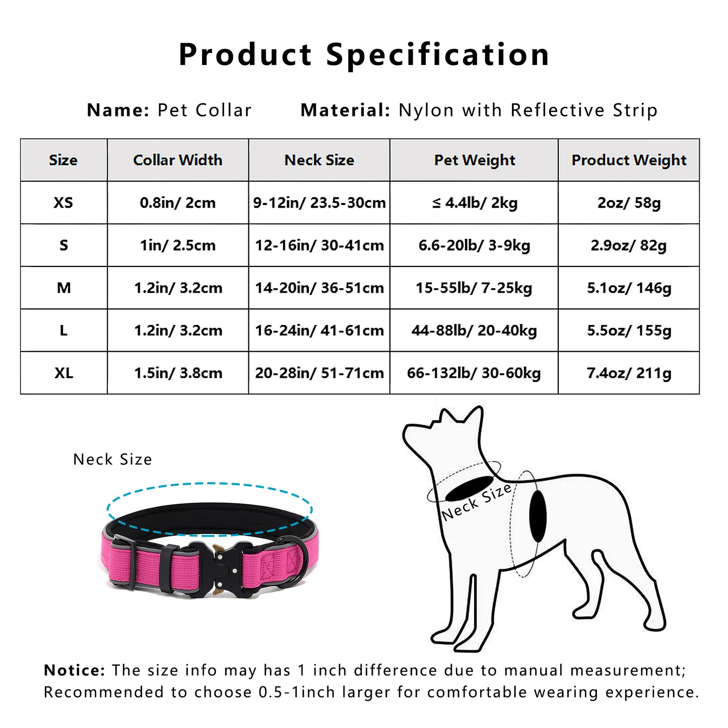 Dog Collar Reflective Comfort Padded Adjustable Adventure Nylon Pet Collars for All Breeds