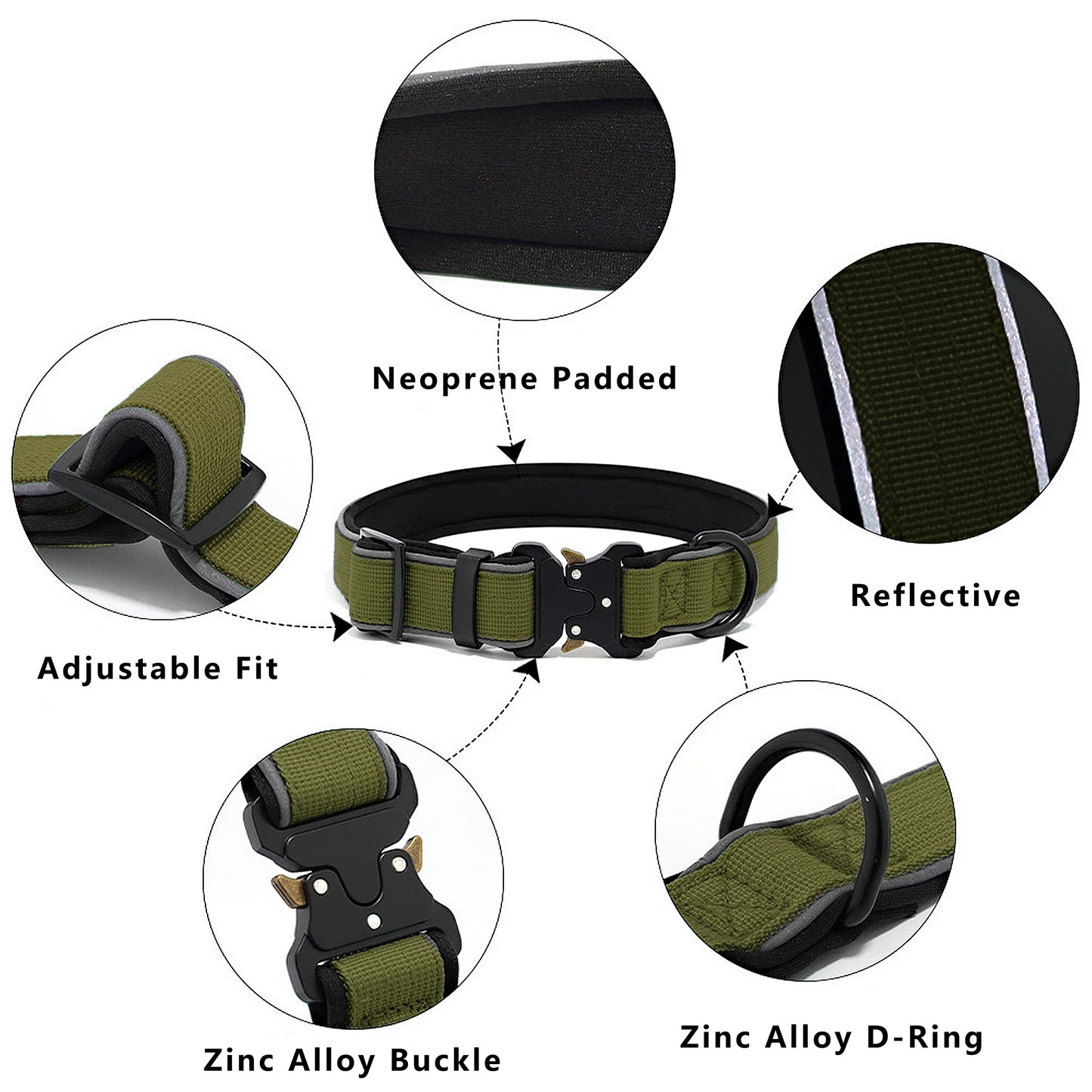 Dog Collar Reflective Comfort Padded Adjustable Adventure Nylon Pet Collars for All Breeds