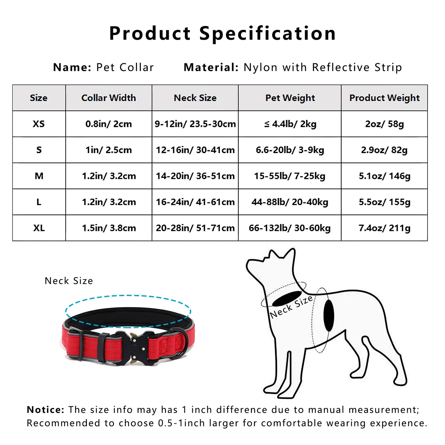 Dog Collar Reflective Comfort Padded Adjustable Adventure Nylon Pet Collars for All Breeds