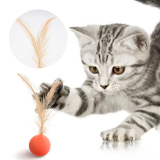 Interactive Cat Toys Bouncy Ball with Natural Feathers for Indoor Cats and Kittens 3 PCs Set