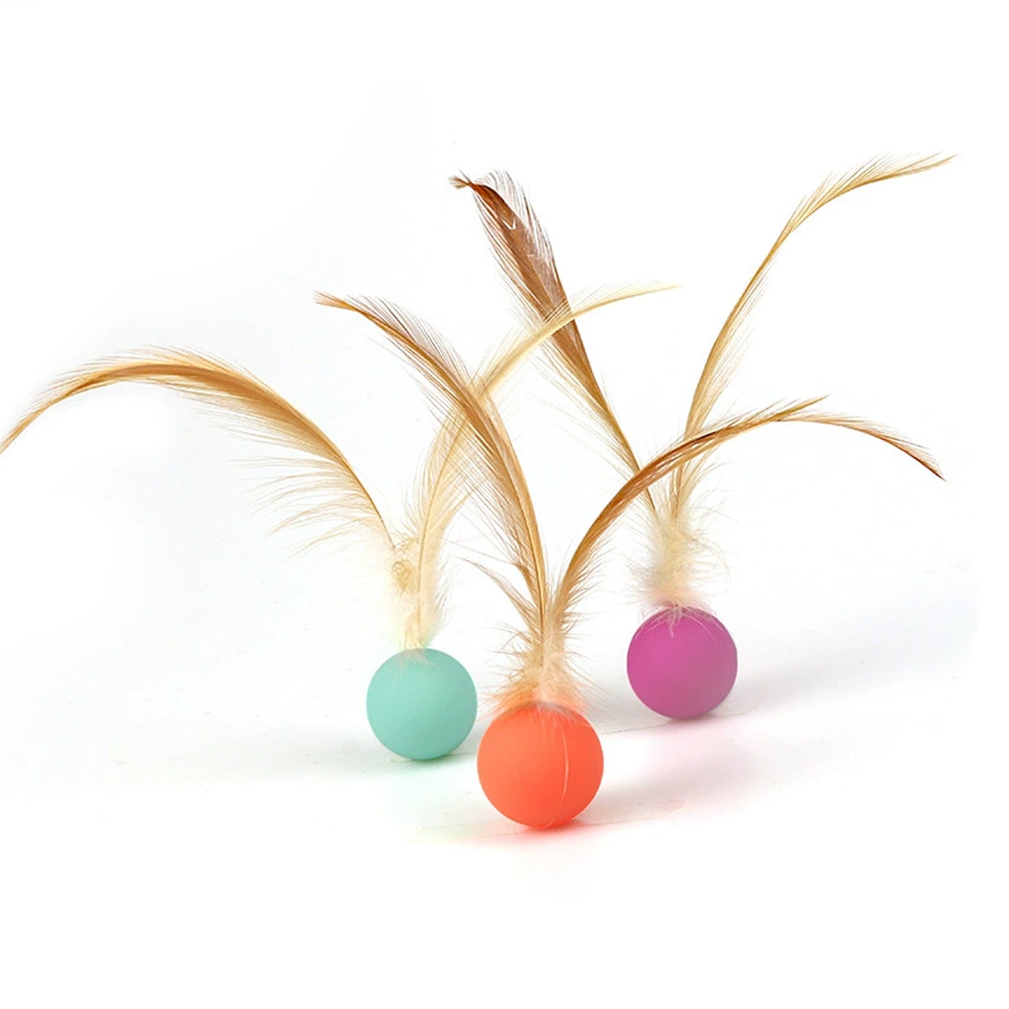 Interactive Cat Toys Bouncy Ball with Natural Feathers for Indoor Cats and Kittens 3 PCs Set