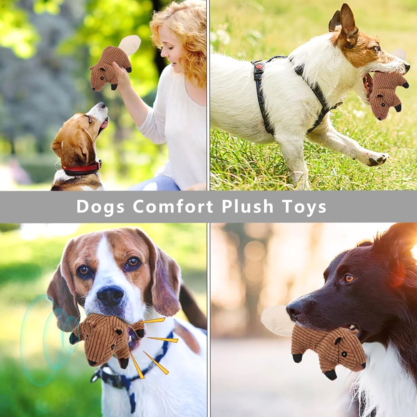 Interactive Dog Plush Squirrel Toys, Squeaky Pet Chew Toys for Small Medium Large Dogs & Puppies