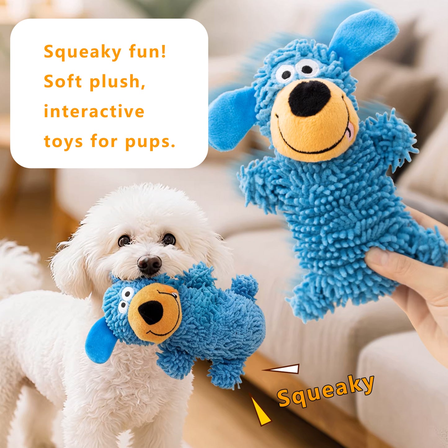 Dog Squeaky Toy, Plush Dog Chew Toys for Interactive Pet Training, Puppy Teething Chewing