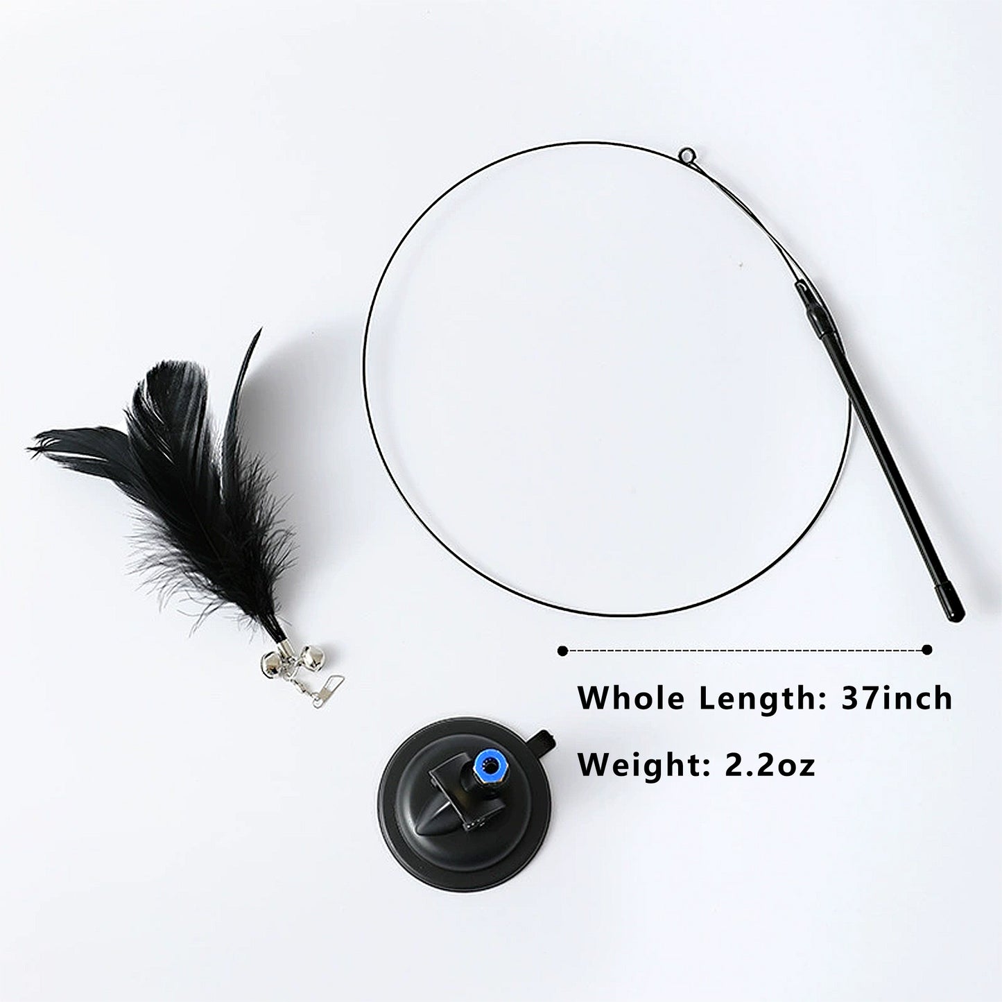 Cat Feather Teaser Toy with Suction Cup Base - Interactive Wand Toy with Bell for Indoor Cats & Kittens