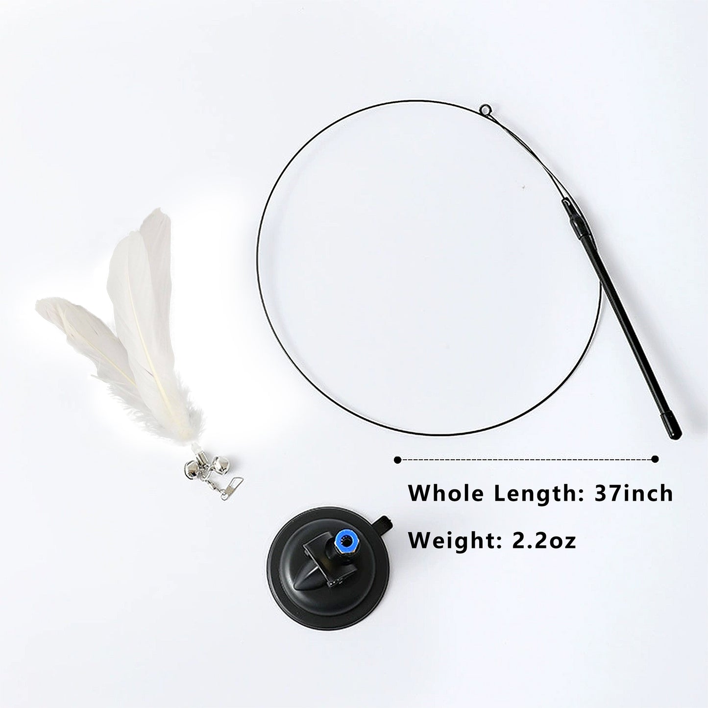 Cat Feather Teaser Toy with Suction Cup Base - Interactive Wand Toy with Bell for Indoor Cats & Kittens