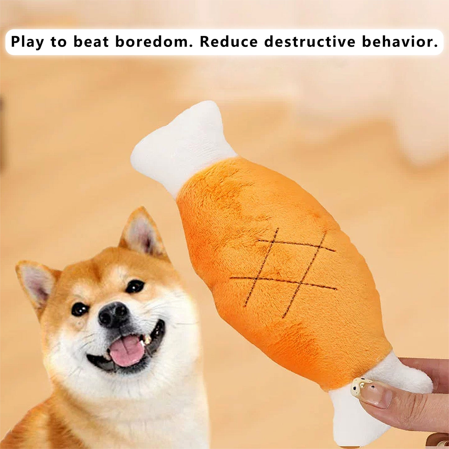 Dog Plush Squeaky Chew Toys for Interactive Pet Training, Puppy Teething Chewing, Chicken Leg Shape