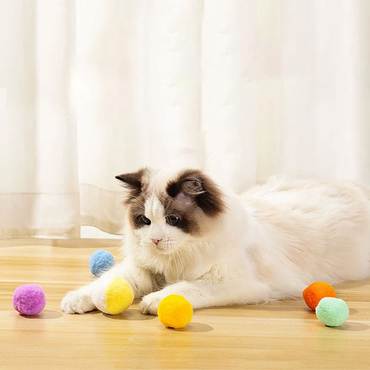 12PCs Interactive Cat Silent Fuzzy Ball Fetch Toy for Bored Indoor Adult Cats and Kitties