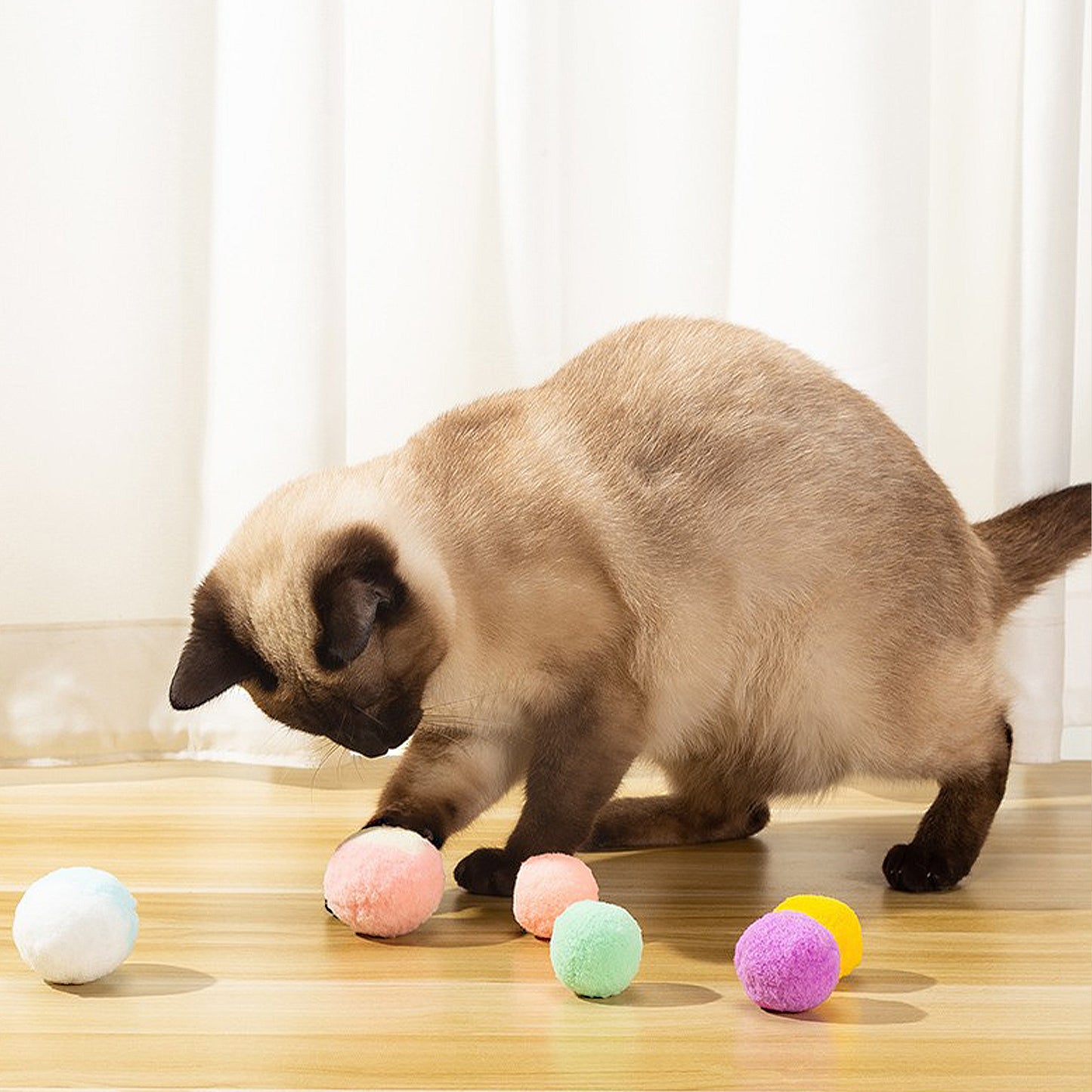 12PCs Interactive Cat Silent Fuzzy Ball Fetch Toy for Bored Indoor Adult Cats and Kitties