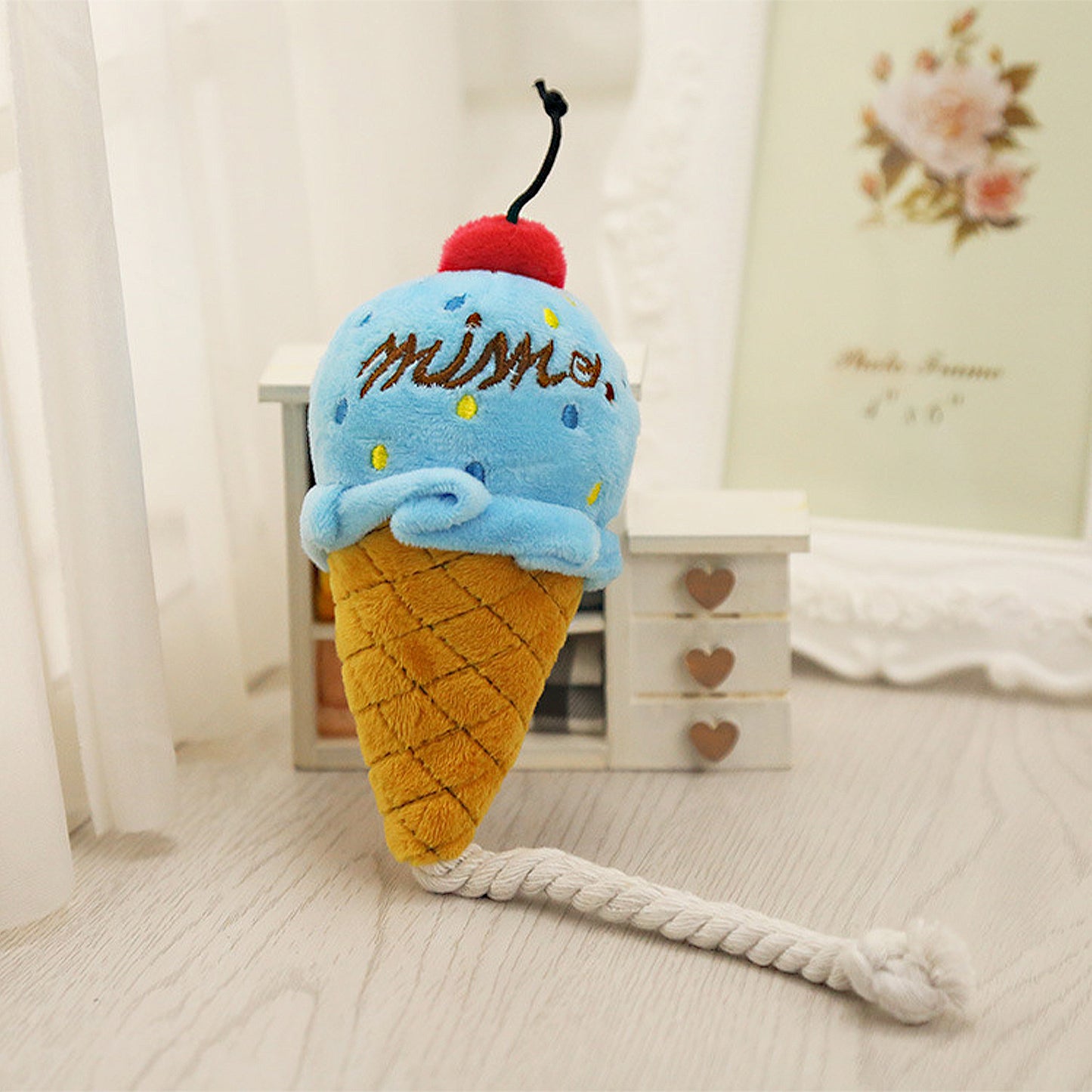 Interactive Dog Plush Squeaky Toys for Pet Training Puppy Teething Chewing, Ice Cream Shape