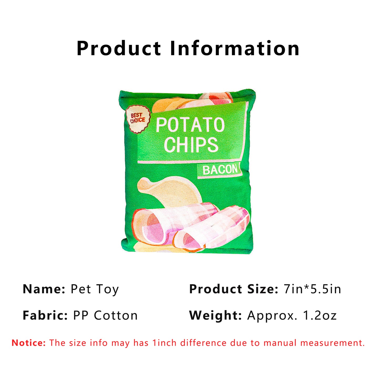 Interactive Dog Simulation Potato Chips Plush Squeaky Toys for Pet Training, Puppy Chewing
