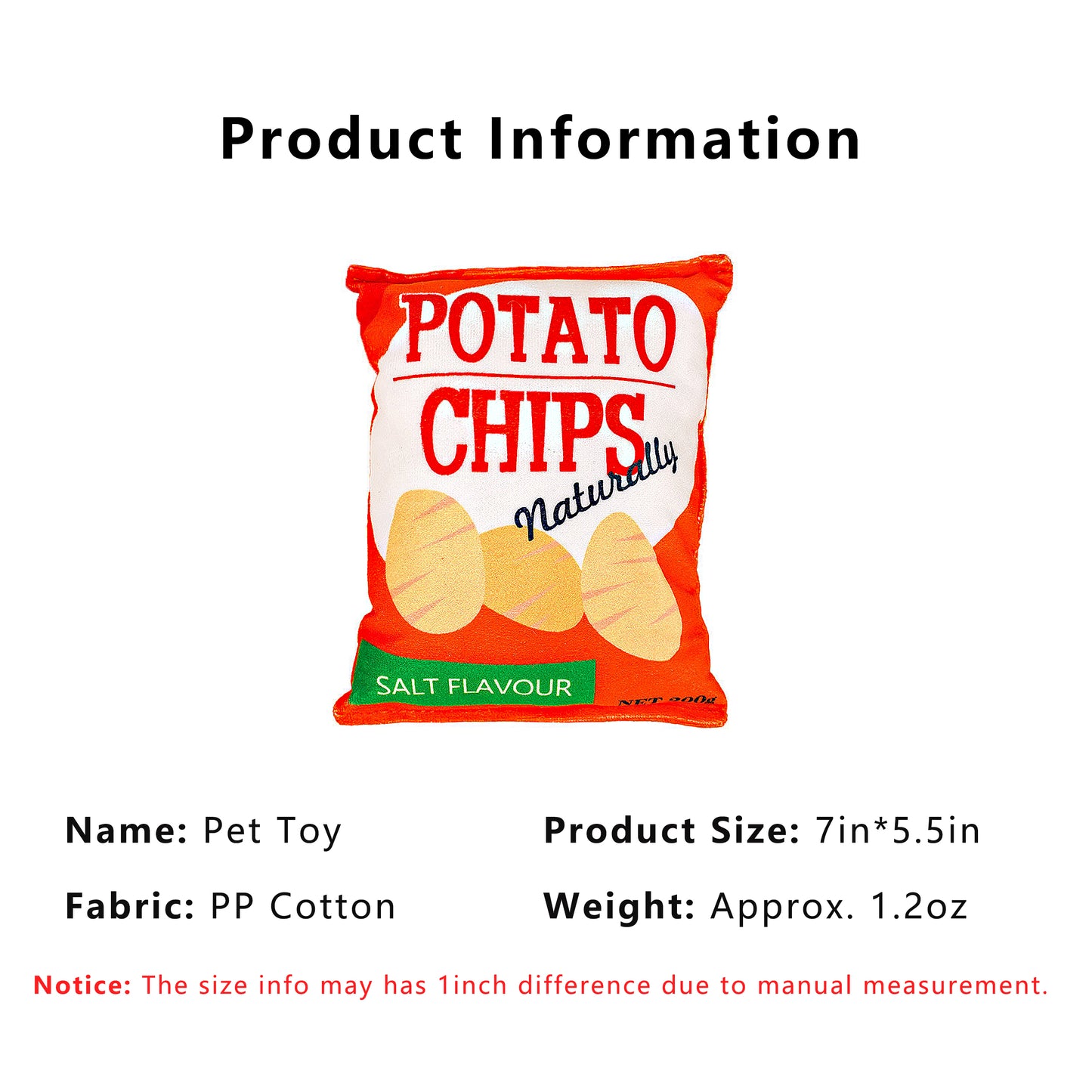 Interactive Dog Simulation Potato Chips Plush Squeaky Toys for Pet Training, Puppy Chewing