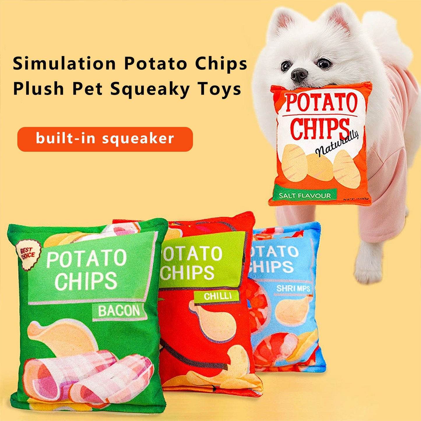 Interactive Dog Simulation Potato Chips Plush Squeaky Toys for Pet Training, Puppy Chewing