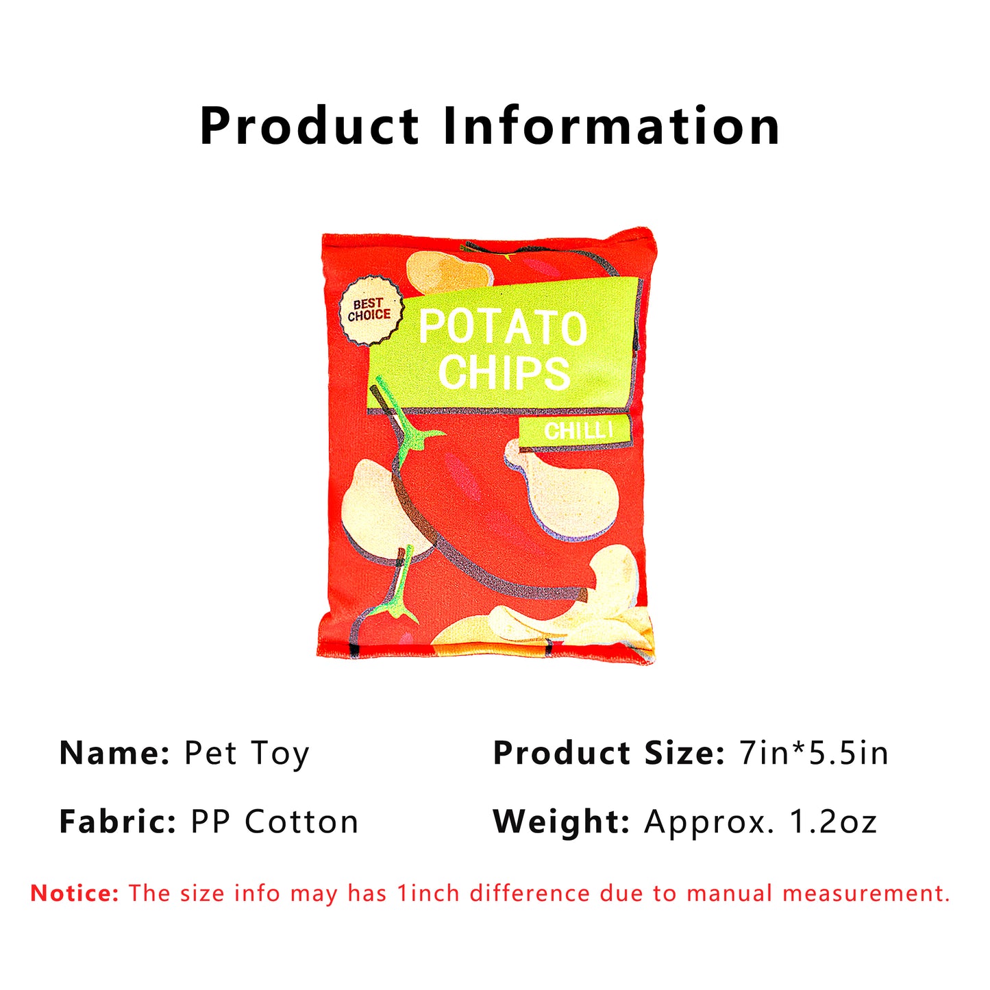 Interactive Dog Simulation Potato Chips Plush Squeaky Toys for Pet Training, Puppy Chewing