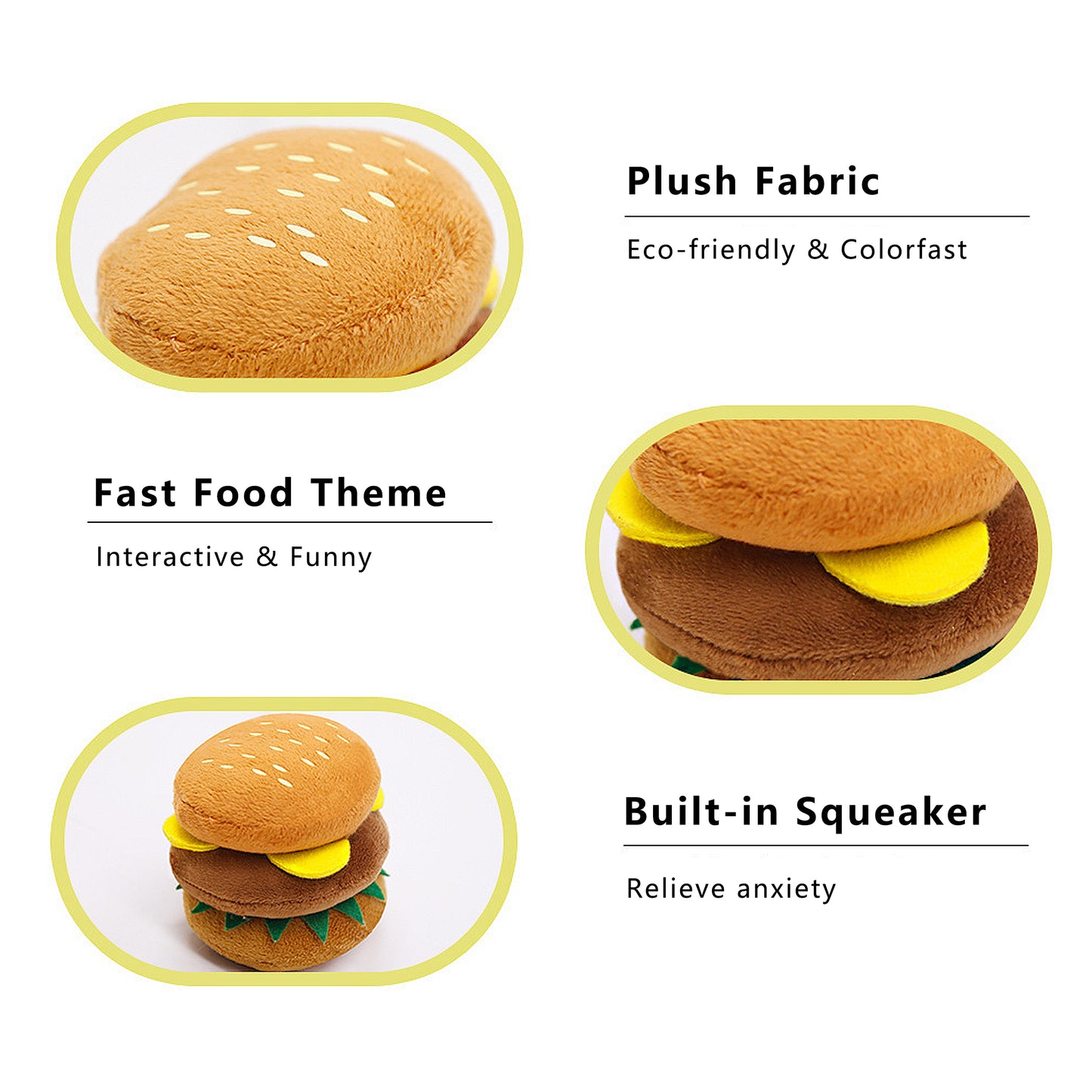 Interactive Dog Simulation Fast Food Themed Plush Squeaky Toys for Pet Training, Puppy Chewing