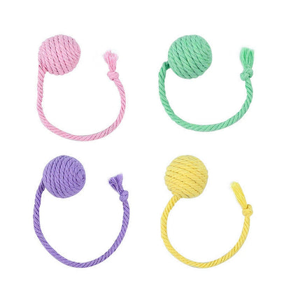 4PCs Cat Fetch Ball Toys with Rope Tails Squeaky Interactive Toys for Adult Cats and Kittens