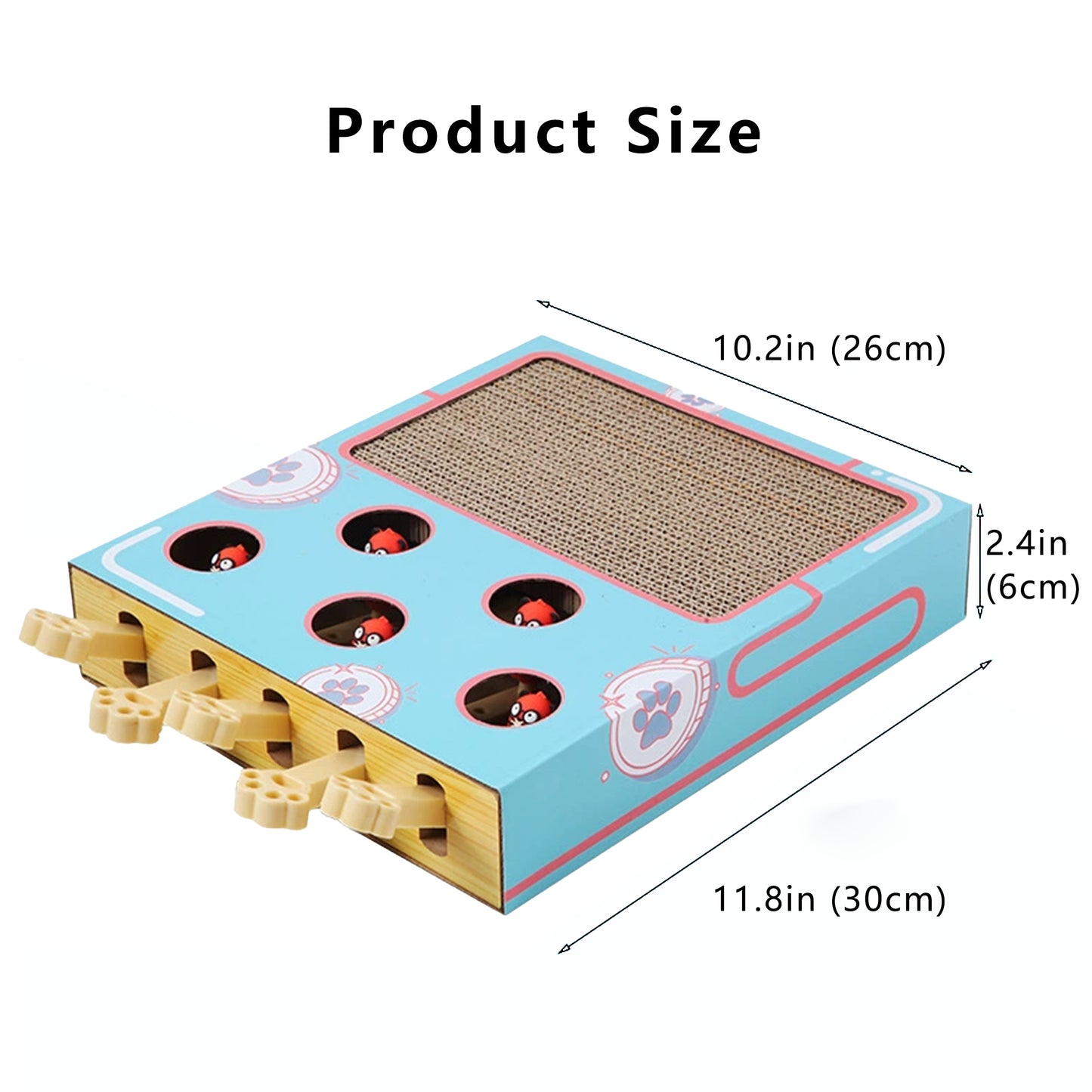 Interactive Cat Puzzle Scratcher with Pull Tabs Whack a Mole Toy Corrugated Cardboard Cat Activity Board