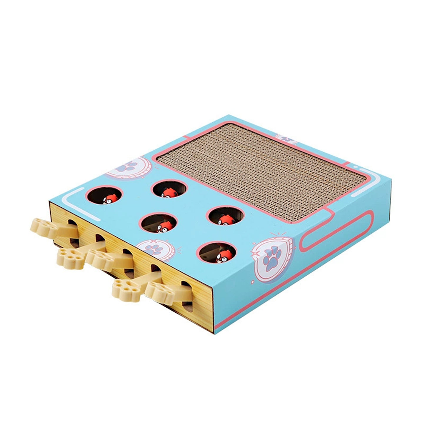 Interactive Cat Puzzle Scratcher with Pull Tabs Whack a Mole Toy Corrugated Cardboard Cat Activity Board