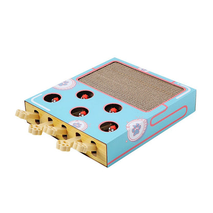 Interactive Cat Puzzle Scratcher with Pull Tabs Whack a Mole Toy Corrugated Cardboard Cat Activity Board