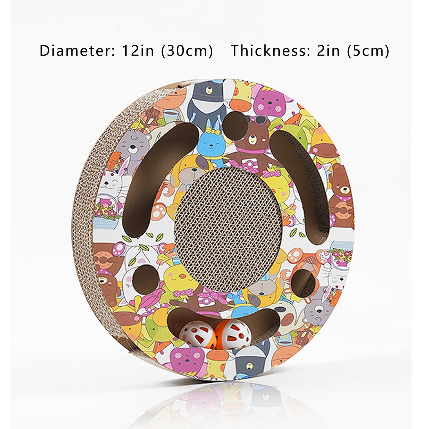 Round Cat Scratcher Toy with Jingle Balls Corrugated Cardboard Puzzle Interactive Cat Activity Board