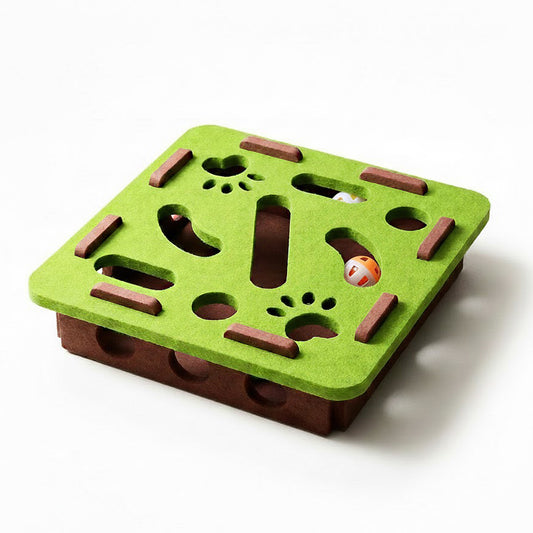 Interactive Cat Puzzle Toy with Felt Top and Jingle Balls Durable Indoor Cat Activity Board