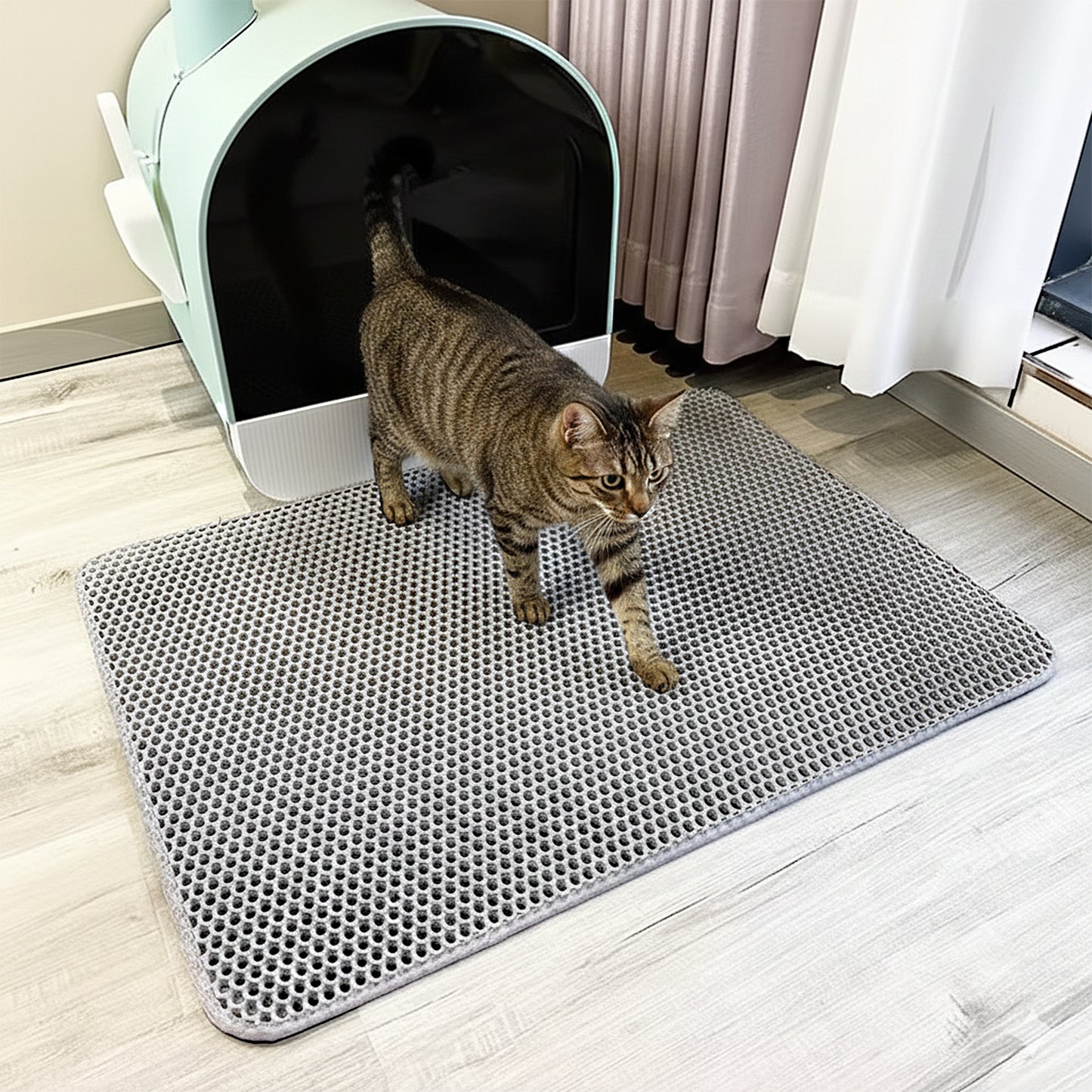 Cat Litter Trapping Mat 24*18in Double Layer Honeycomb Design Soft EVA Non Slip Easy Clean