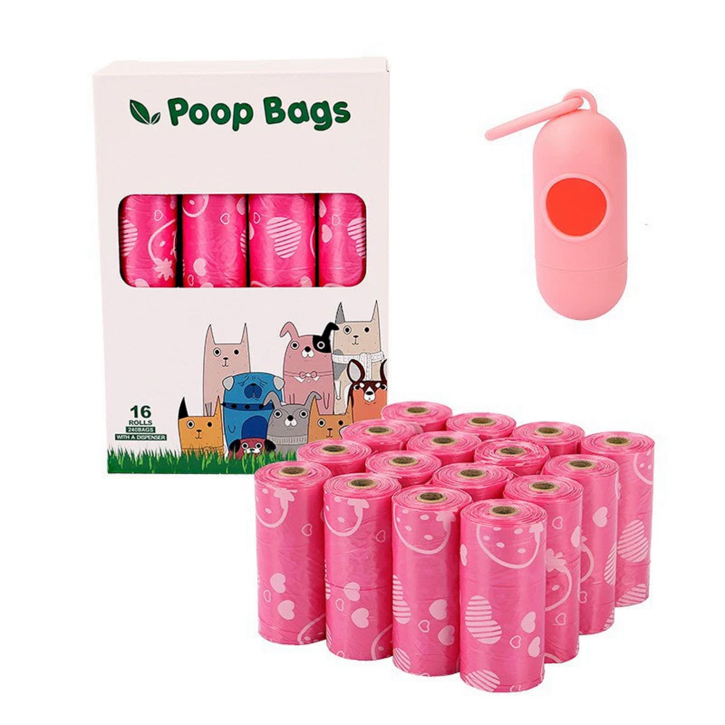 Biodegradable Dog Waste Bags 240 Bags in 16 Rolls with Dispenser Leakproof Pet Cleanup Bags