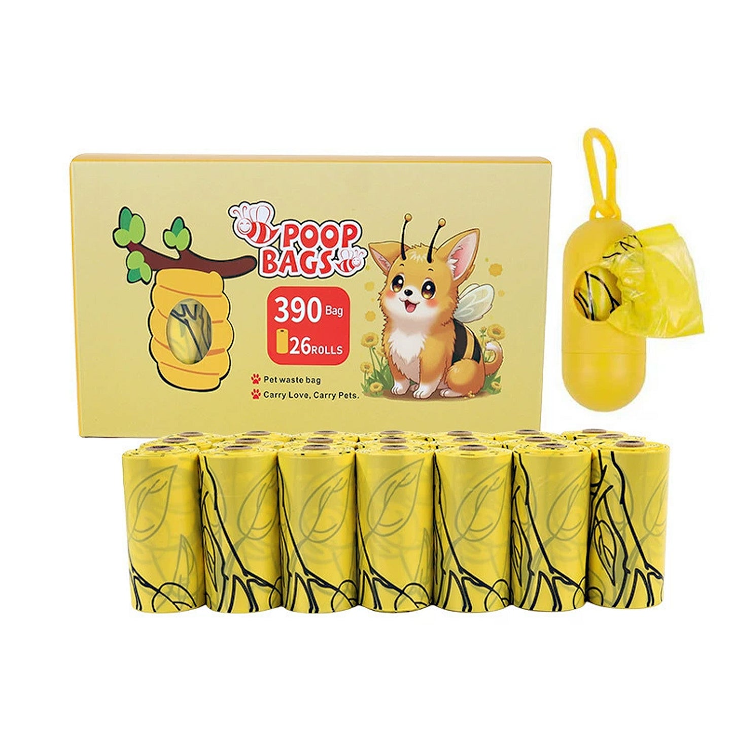 Biodegradable Dog Waste Bags with Dispenser Leakproof Easy Tear Printed Pet Trash Bags