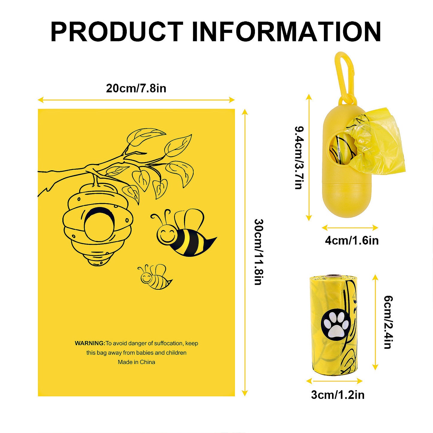 Biodegradable Dog Waste Bags with Dispenser Leakproof Easy Tear Printed Pet Trash Bags