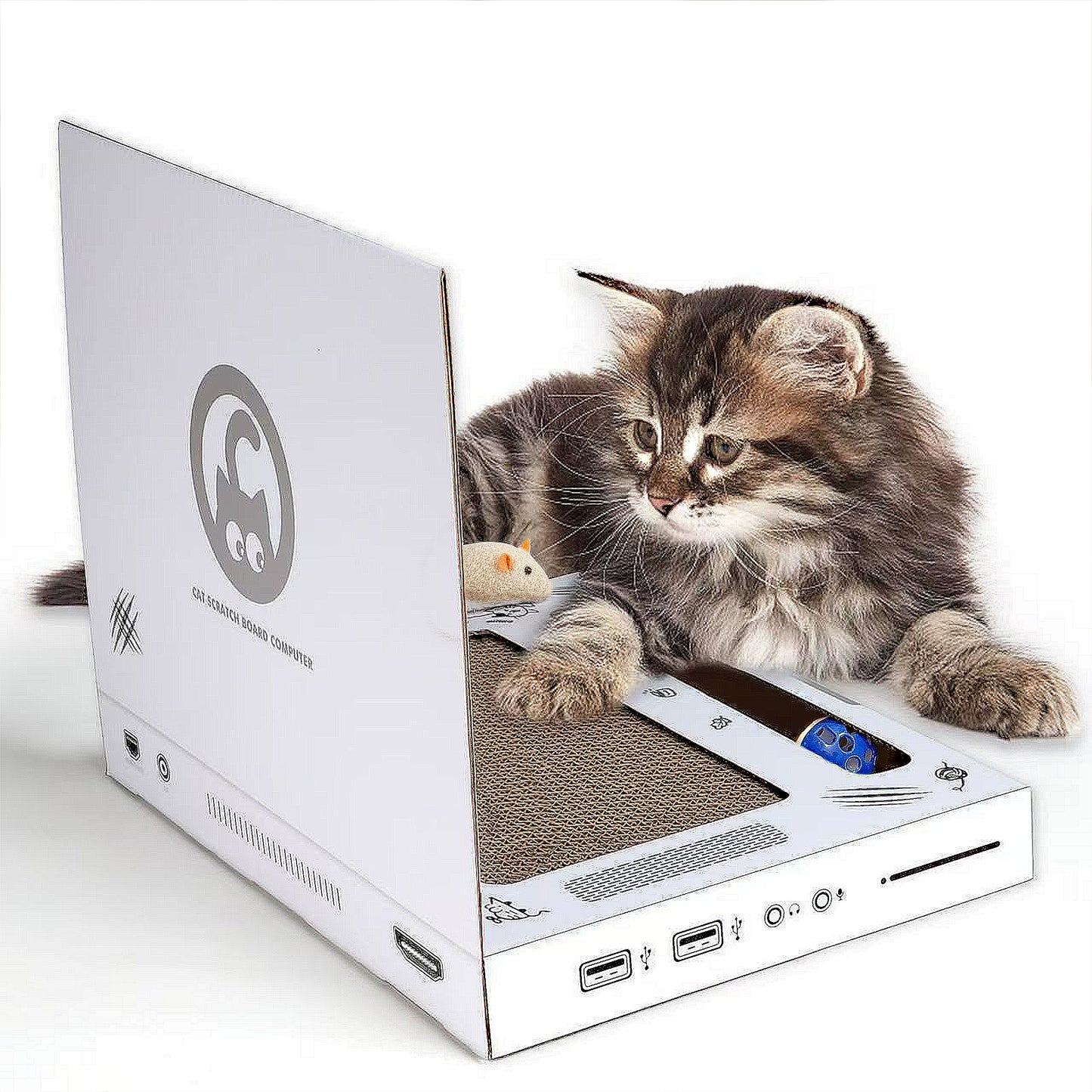 Interactive Cat Scratch Board with Corrugated Cardboard and Hanging Mouse Toy