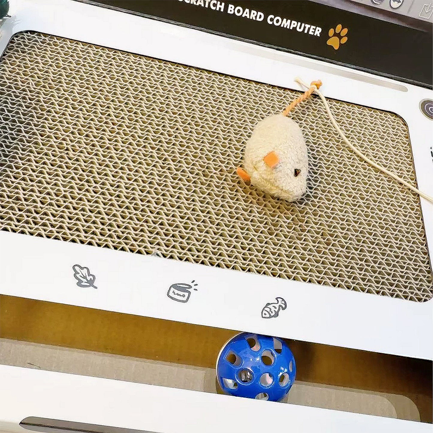 Interactive Cat Scratch Board with Corrugated Cardboard and Hanging Mouse Toy