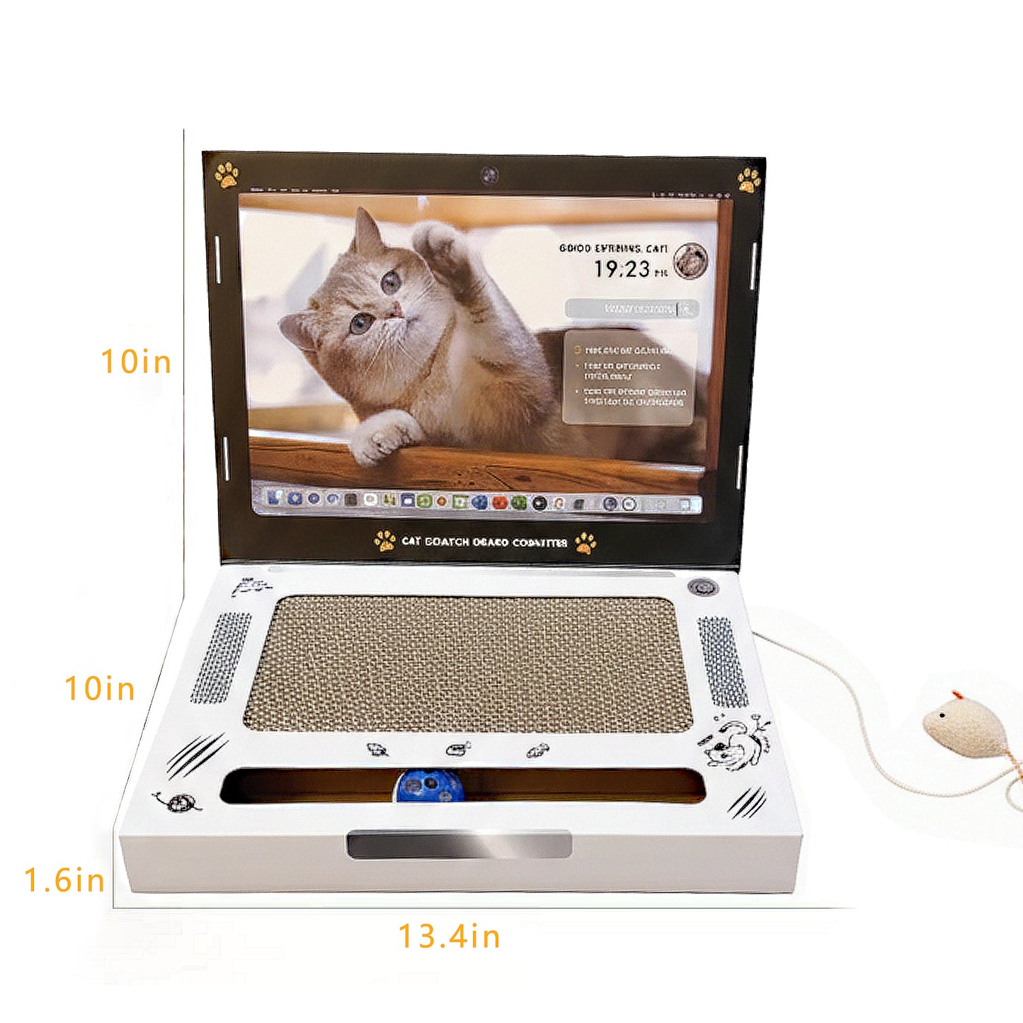 Interactive Cat Scratch Board with Corrugated Cardboard and Hanging Mouse Toy