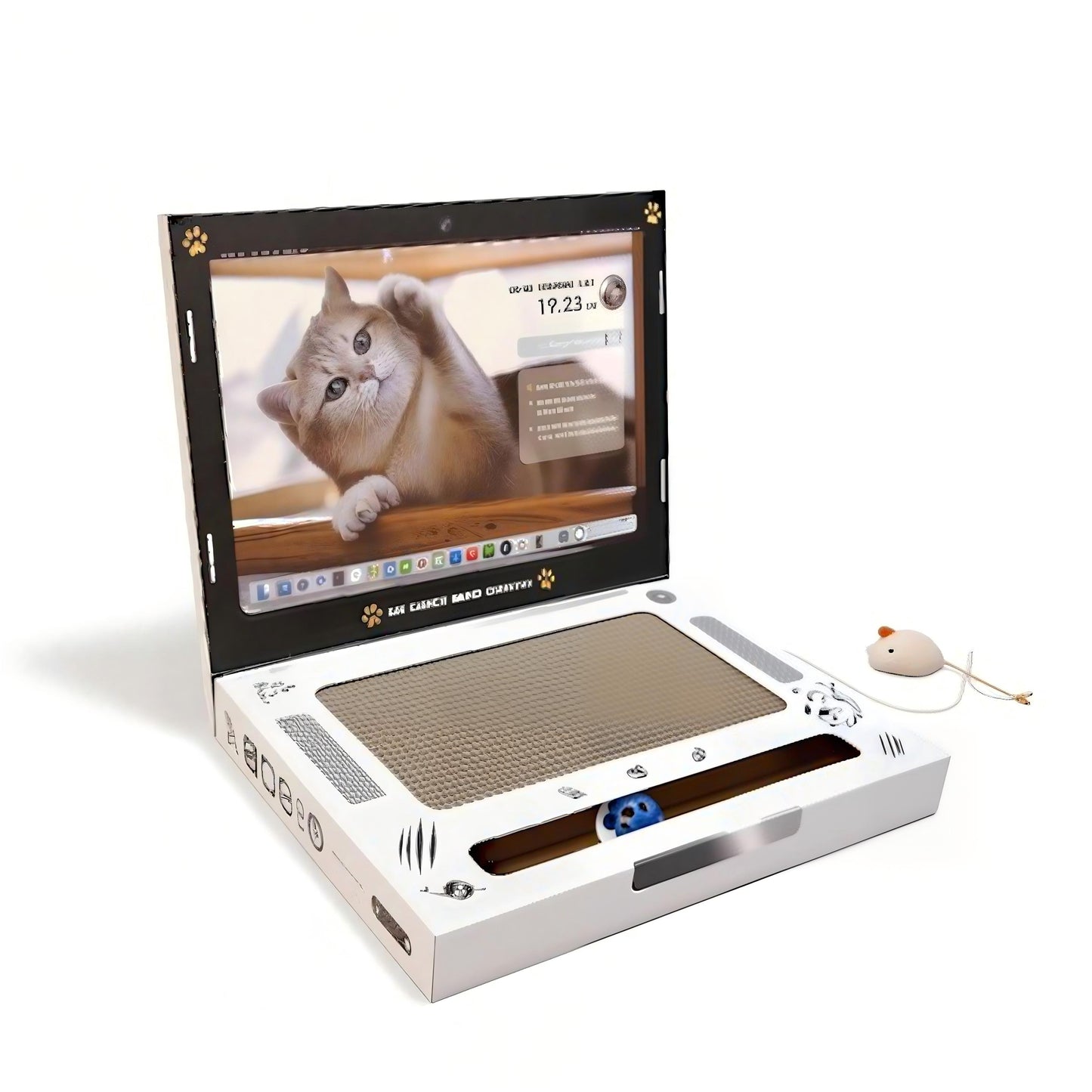 Interactive Cat Scratch Board with Corrugated Cardboard and Hanging Mouse Toy
