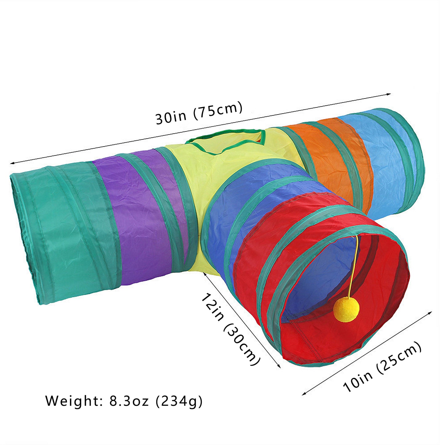 3 Way Cat Tunnel Toy with Crinkle Fabric and Hanging Ball Collapsible Design