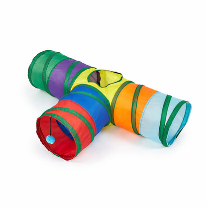 3 Way Cat Tunnel Toy with Crinkle Fabric and Hanging Ball Collapsible Design