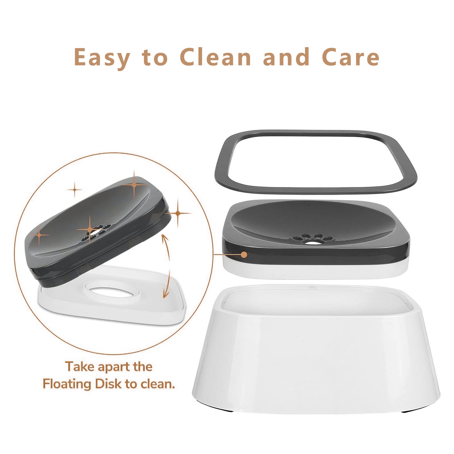 No Spill Dog Water Bowl with Floating Disk, Removable Design and Easy Clean Construction, 34oz