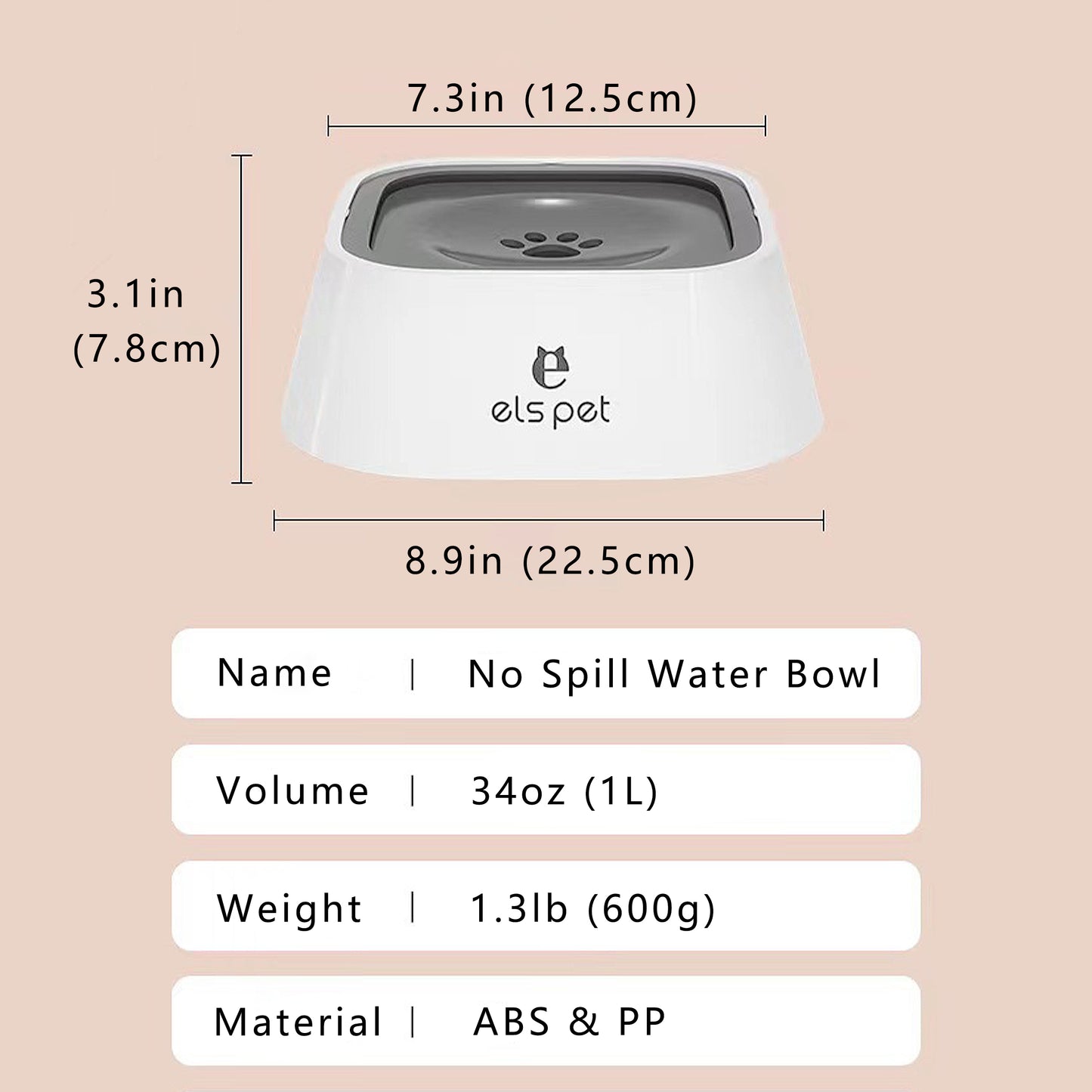 No Spill Dog Water Bowl with Floating Disk, Removable Design and Easy Clean Construction, 34oz