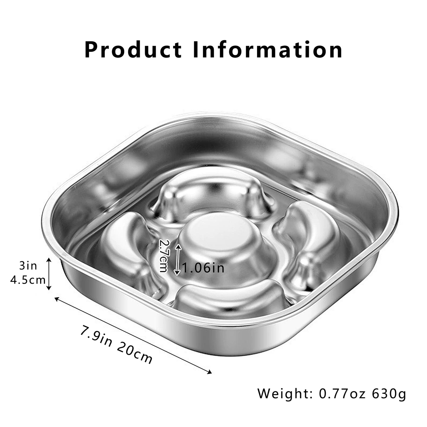 Stainless Steel Slow Feeder Dog Bowl with Raised Center Design and Easy Clean Interior