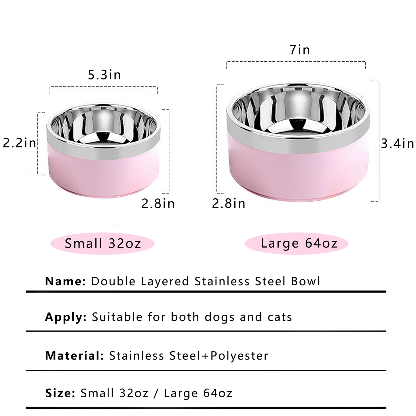 Stainless Steel Dog Bowl with Non-Slip Base and Removable Inner Bowl