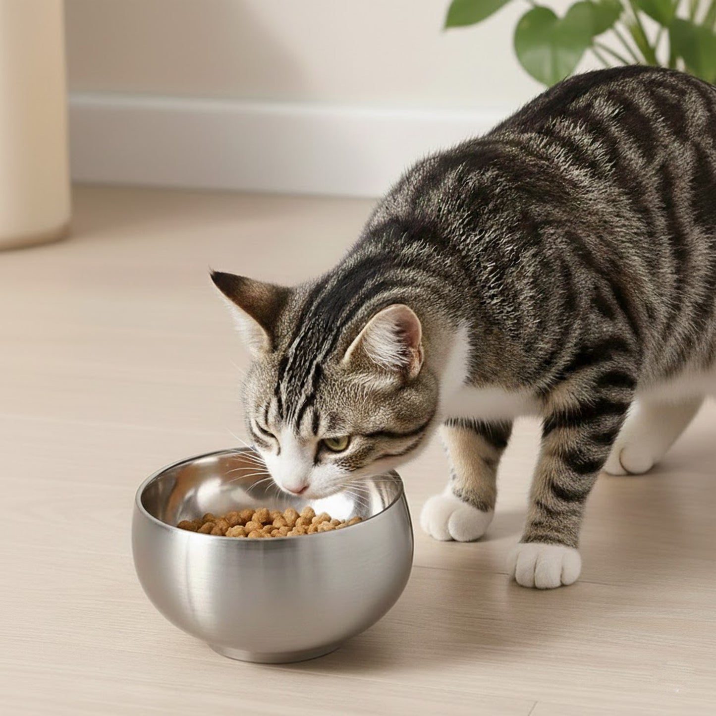 Stainless Steel Cat Bowl with Smooth Interior for Food and Water
