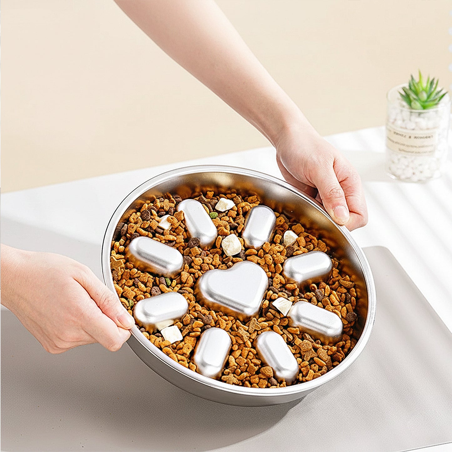 Stainless Steel Slow Feeder Dog Bowl with Anti-Gulp Design, Wide Rim, Easy Clean