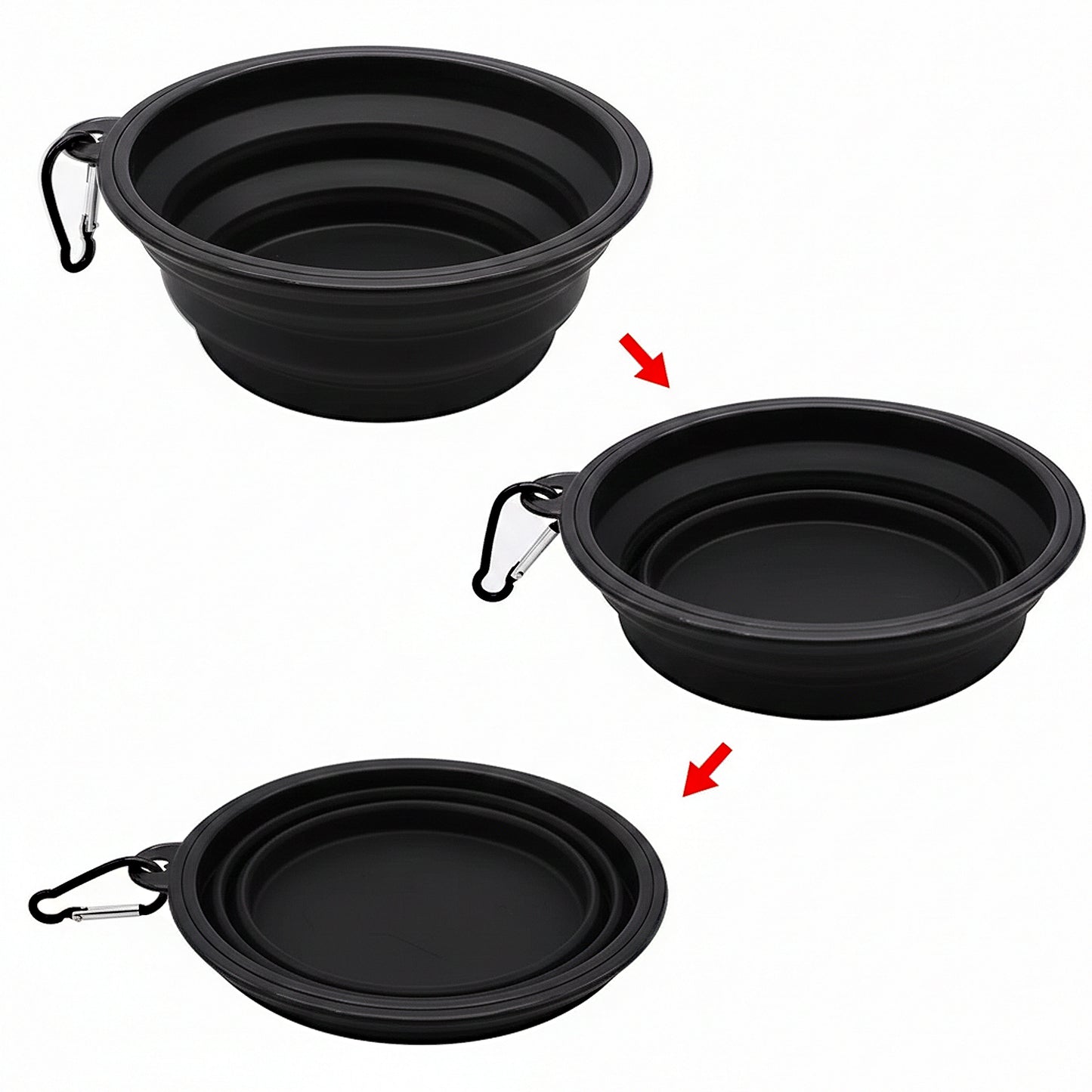 Collapsible Travel Dog Water Bowl with Carabiner Clip Non-Slip Base