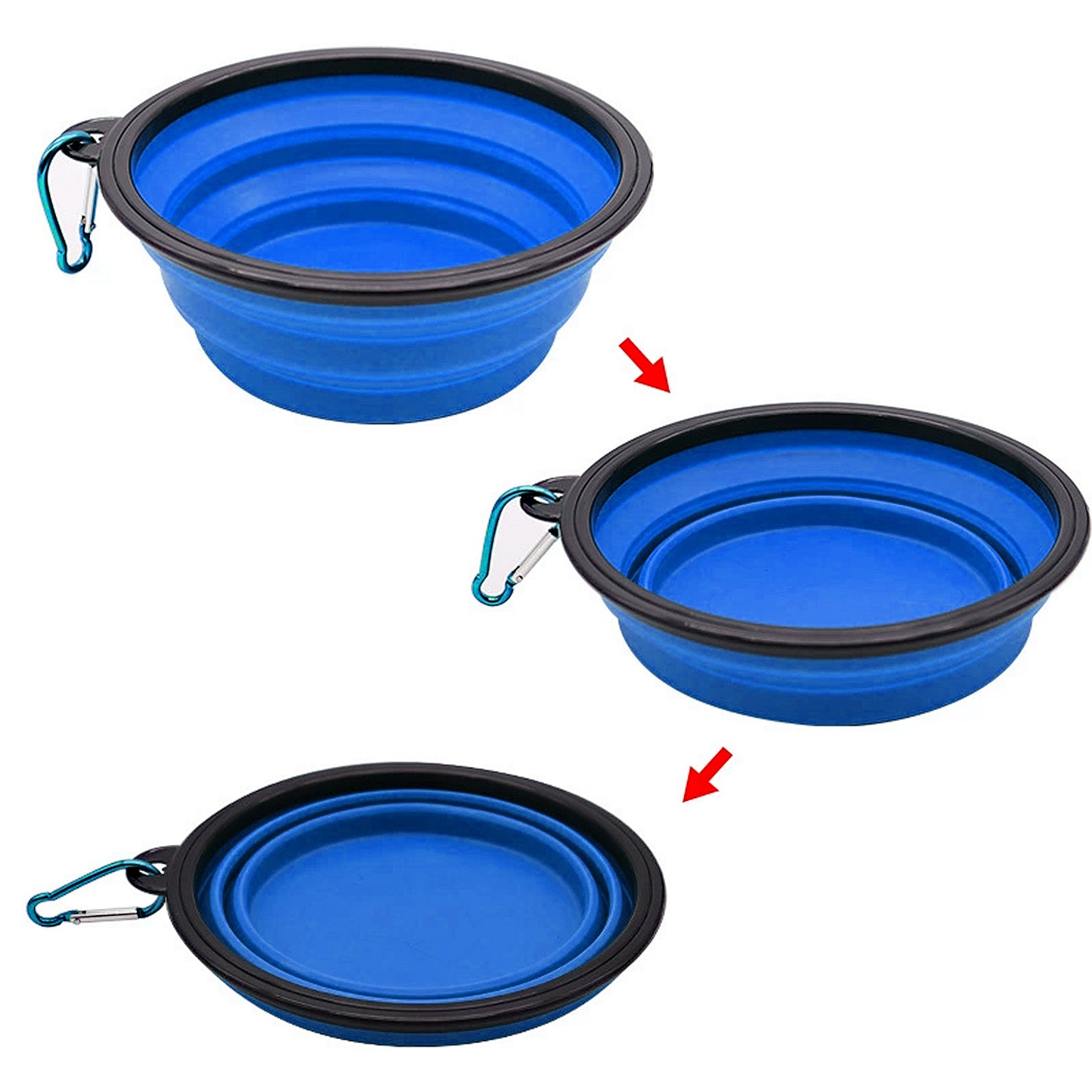 Collapsible Travel Dog Water Bowl with Carabiner Clip Non-Slip Base