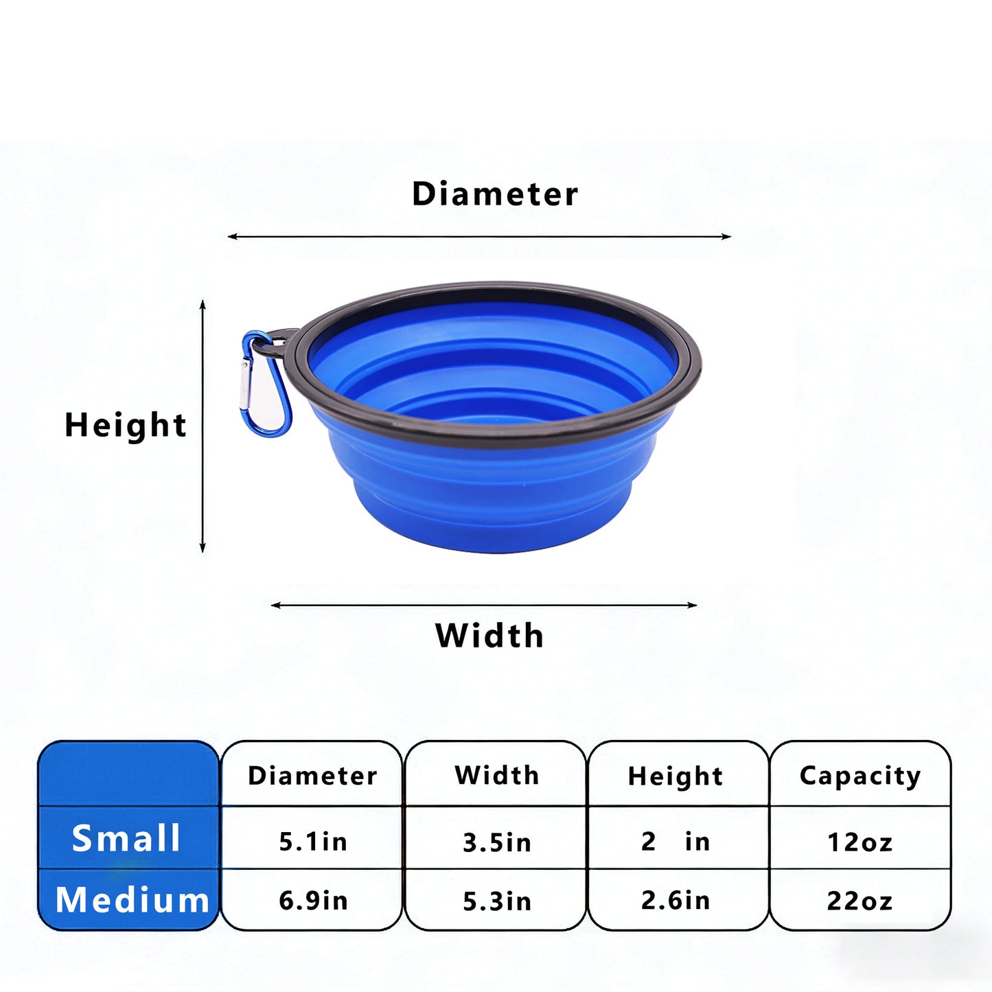 Collapsible Travel Dog Water Bowl with Carabiner Clip Non-Slip Base
