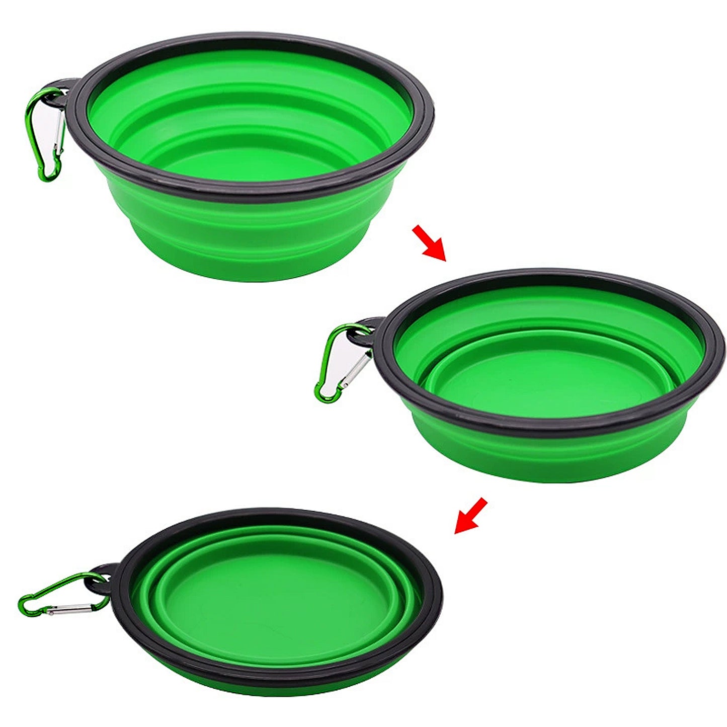 Collapsible Travel Dog Water Bowl with Carabiner Clip Non-Slip Base