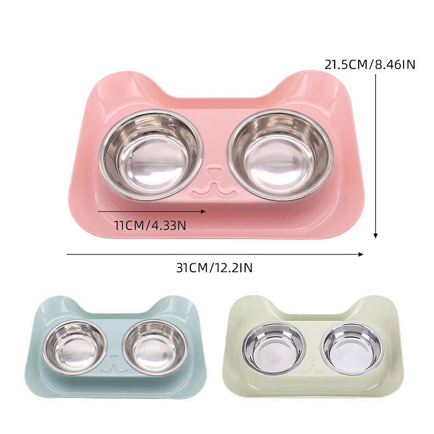 Stainless Steel Double Cat Bowl with Non-Slip Base for Food and Water