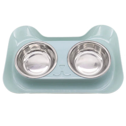 Stainless Steel Double Cat Bowl with Non-Slip Base for Food and Water