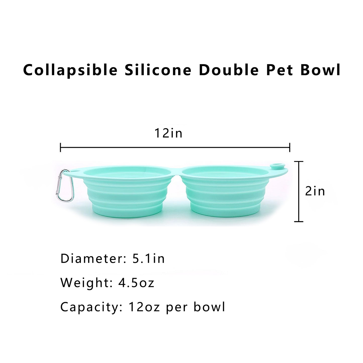 Collapsible Silicone Double Pet Bowl with Clip, Lightweight Travel Food and Water Feeder
